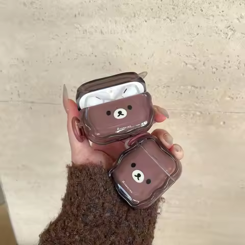 Cute Cartoon Rilakkuma Bear Earphone Case For Airpods 4 Pro 3 2 1 Wireless Bluetooth Headset Protect