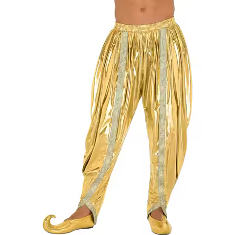 Men Indian Dhoti Pants Gold Brocade Trim Metallic Shiny Arab Baggy Pants Harem Palazzo Pants for Hal