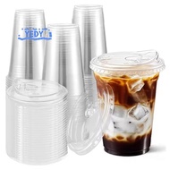 [YEDY-t] 16 Oz Plastic Cups With Secure Lids Clear Disposable Beverage Cups For Iced Coffee Soft Dri
