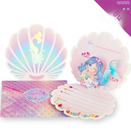 6 ชิ้น Mermaid Party คําเชิญสีม่วง 3D Pearlescent Mermaid วันเกิดพร้อมซองสําหรับเด็กวันเกิดสระว่ายน้
