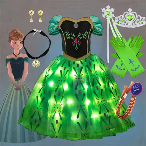 Illuminating Disney Frozen Anna Princess Ball Gown Fancy Green Floral Dress Halloween Glowing Anna C