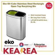 Eko Oli-Cube Stainless Steel Rectangle Open Top Recylcing Bin L27xW19.4xH33.5cm, 5L+5L, 281HB-EK9036