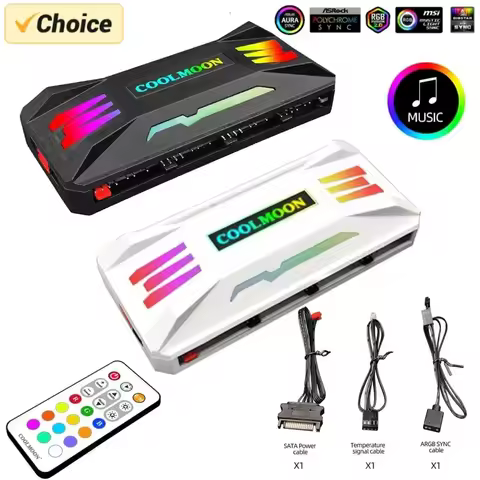 COOLMOON ARGB Controller Fan Hub 4Pin PWM 5V 3Pin ARGB Cooling Fan Smart Remote Control Chassis Radi