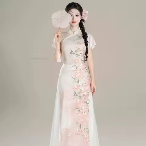 Aodai Vietnam Clothing Cheongsam Qipao Chinese Dress Vietnamese Vintage Elegant Party Festival Women