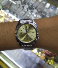 Seiko 5 21 Jewels PW Silver Strap Gold Dial Automatic Hand Movement Stainless Steel Watch for Men