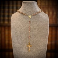 法國 Belle Époque 天主教百年純銀鍍金 紫水晶玻璃玫瑰念珠