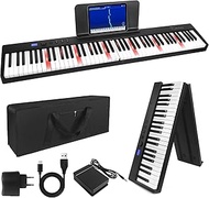 Folding Piano,Kmise Electric Keyboard 88 Keys Semi-Weighted Digital Keyboard Piano Bluetooth Foldable Keyboard with MIDI Sustain Pedal,Music Sheet Holder,Carryiing Bag