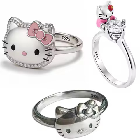 2026 European New 925 Silver Cute Hello Kitty Cat Ring Fit Parties Women's Exquisite Luxury