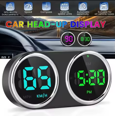 Car Motorcycle Electronic Clocks GPS HUD KM/H MPH Speed Meter 7-Color Head-up Display Plug And Play 
