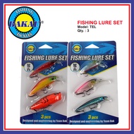 3'S Bakau Fishing Lure Set TEL Fishing Lure Umpan Pancing Ikan Accessories (Color Random)