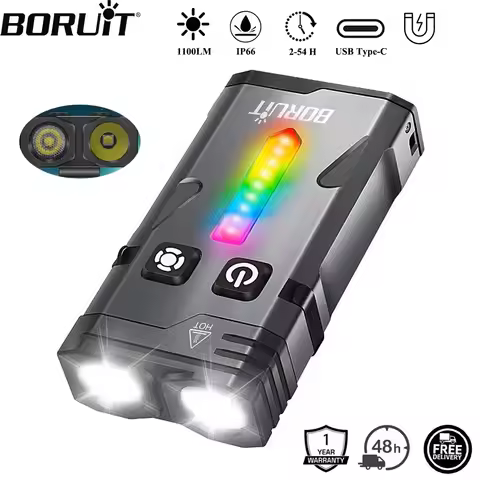 BORUiT EV10 1100LM LED Keychain EDC Flashlight Type-C Rechargeable Work Light Torch with Magnet for 
