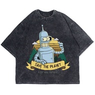 FUTURAMA SAVE THE PLANET KILL THE HUMAN WASHING VINTAGE TEE (OVERSIZE WASHED T-SHIRT)