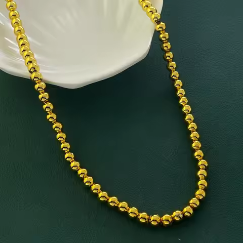 Pure Gold Solid 6MM Buddha Bead Necklace Korean Style 16-24 inches For Men & Women 24K Gold AU999, t
