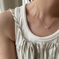 925 Sterling Silver Bow Diamond Necklace Female Simple Bright Silver Korean Silver Jewelry Wholesale