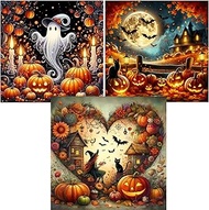 5D Halloween Diamond Painting Kits for Adults, Pumpkin Ghost Diamond Art Kits for Adults Beginner, D
