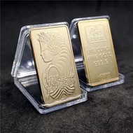 Swiss Bank 1 oz Goddess Gold Bar Commemorative Coin Square Gold-Plated Gold Coin Souvenir Collectibl