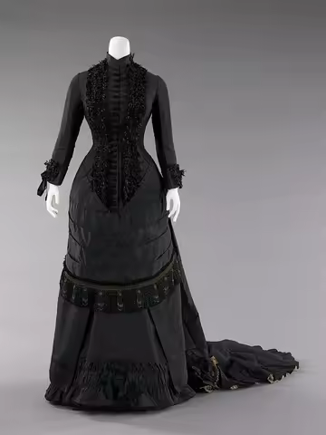 1880s Black Edwardian Victorian Mourning Bustle Duchess Dress Historical Civil War Tea Party Ball Go