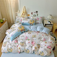 4 IN 1 Cartoon Style SpongeBob SquarePants Print Bedding Set For Children Washed Cotton Skin-Friendl