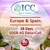 ICC SIM Card_Spain &amp; Europe 28 Days 25GB/50GB/100GB* Data + Call SIM