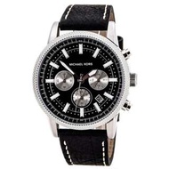 《現貨》Michael Kors MK8310 黑色銀框三環皮革錶帶男錶