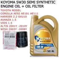 TOYOTA COROLLA AE92 AE101 ALTIS 01Y-2010Y WISH 03Y-2009Y VIOS AVANZA OIL FILTER +KOYOMA 5W30 SEMI SY