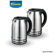 [EXCLUSIVE BUNDLE] PowerPac Electric Kettle, Cordless Kettle Jug 1.7L Stainless Steel x2 (PPJ2003)