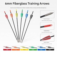 Archery 6mm Fiberglass Arrows 10-50LBS Rubber Vanes Target Practice Recurve Compound Traditional Bow