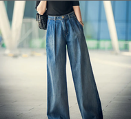 HolidayPeach Jeans Womens Wide-leg Jeans Streetwear High Waist Vintage Trousers Casual Simple Blue B