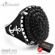 555jewelry แหวน เงินแท้  Sterling Silver 925 ดีไซน์แฟชั่น ผู้ชาย แหวนหัวโต รูป สมอเรือ หน้ากว้าง ประ