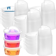 100 Sets 1.5 Oz Clear Heart Shaped Jello Cups with Lids, Small Condiment Containers, Dipping Sauce C