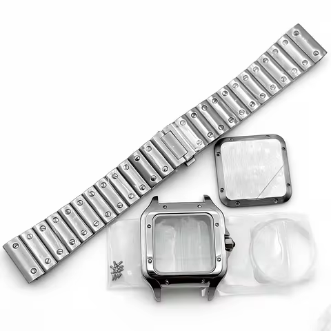 38mm Steel Back Square Watch Case Fit 27mm Dial For Seiko Santos NH35/38 Automatic Movement Sapphire