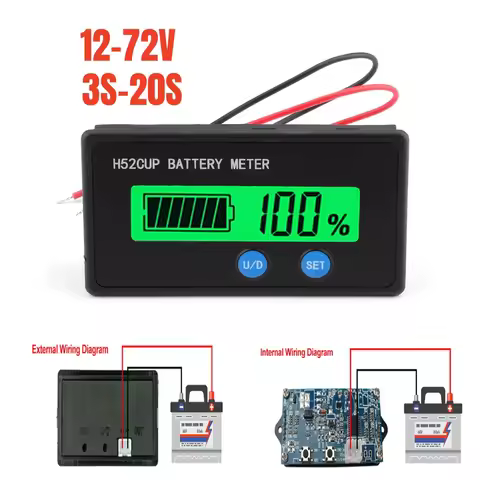 H52 Battery Capacity Indicator 12V 24V 36V 48V 60V 72V Lead Acid Lithium LiFePO4 Voltmeter Voltage G