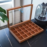 Vintage Walnut Wood Watch Display Storage Box 24 Slots