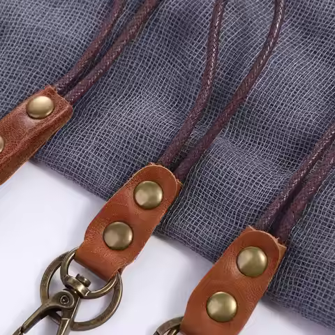 Genuine Leather Badge Holder Cowhide ID Card Holder Leather Lanyard Work Card Holder Wrist Neck Lany