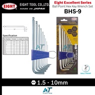 EIGHT BHS-9 EXTRA LONG L-WRENCH SET 1.5-10MM 9 PCS - HEAVY DUTY HEX KEY SET EXTRA LONG made in japan