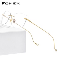 FONEX B Titanium Glasses Frame Men New Women Rimless Prescription Square Eyeglasses Frames Myopia Optical Eyewear 8559