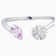 K10 白金 粉紅藍寶石/鑽石 戒指 尾戒 花朵