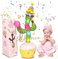 Emoin Dancing Cactus Baby Toy，Birthday Cake Talking Cactus Mimicking Toy Repeats What You Say，60 Songs Adjustable Volume Singing Cactus with Glowing