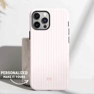Personalized Pink Phone Case Custom Monogram Phone Case Aesthetic Pink Striped Phone Case Summer Coa