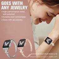 适用苹果手表iwatch表带玫瑰花带钻金属手镯表带时尚三星华为表带