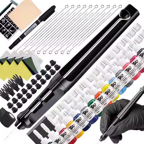 DIY Hand Poke and Stick Tattoo Kit Tattoo Needle Poke Stick Tool Ink Cup Pigment Glover Grommet Band