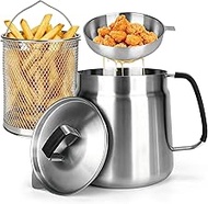 64oz Stainless Steel Kettle, with Heat-Resistant Silicone Handle, Deep Fryer Pot with Basket, for St