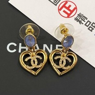 東區正精品㊣CHANEL C23C ABA102 香奈兒金色鏤空愛心藍色水晶針式耳環 無原廠盒子 RZ6299