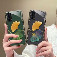 Gold Ginkgo Biloba OPPO Reno,2,4,Reno5,5 Pro 5G,Reno 6 5G,6 Pro 5G,6Z 5G Tempered Glass Case