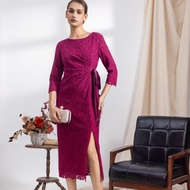 【MEDUSA】棗紅蕾絲繫帶收腰開衩長洋裝(M-XL) | 小禮服 媽媽禮服