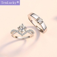 TenLucky 2Pcs/1 Pair Couple Rings Adjustable cincin kahwin sepasang silver original italy cincin silver 925 original perempuan four-jawed ring