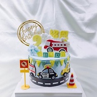 消防車 交通工具 生日蛋糕 造型 客製 卡通 滿周歲 6吋 面交