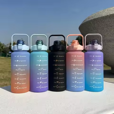 2000ml Large Capacity Plastic Water Bottle Frosted Gradient Water Bottle Outdoor Sports and Fitness 