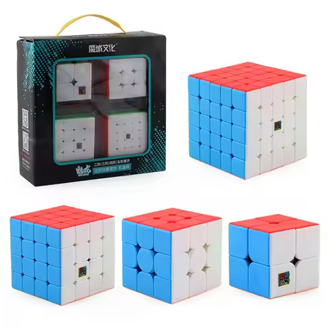 4pcs Speed Cube Set Moyu MofangJiaoshi 2x2 3x3 4x4 5x5 Meilong Magic Cube pyramid skew Megaminx SQ1 