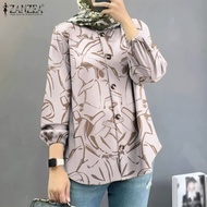 HijabFab ZANZEA เสื้อสตรีมุสลิมเสื้อทรงหลวมพิมพ์ Kaftan ลำลอง